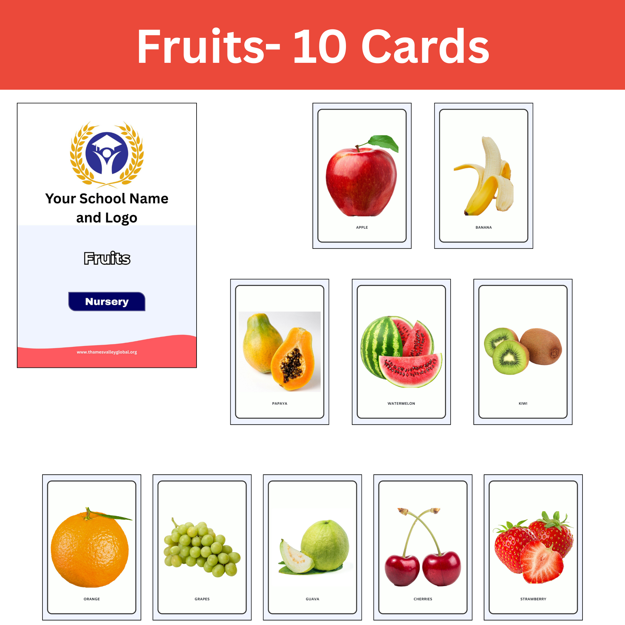 Fruits - 10 Cards|Flash Cards|0 to 3 Years