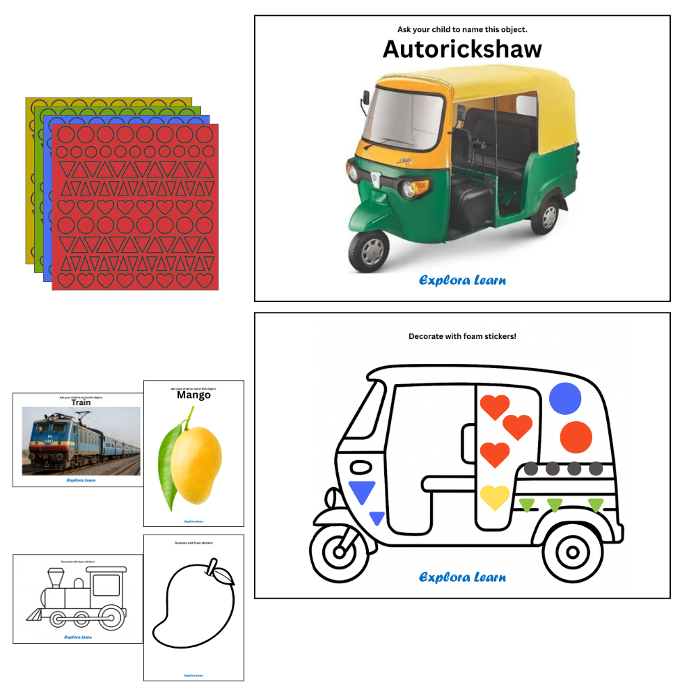 Foam Sticker Fun – Flash Cards|Motor Activity|3–5 Years