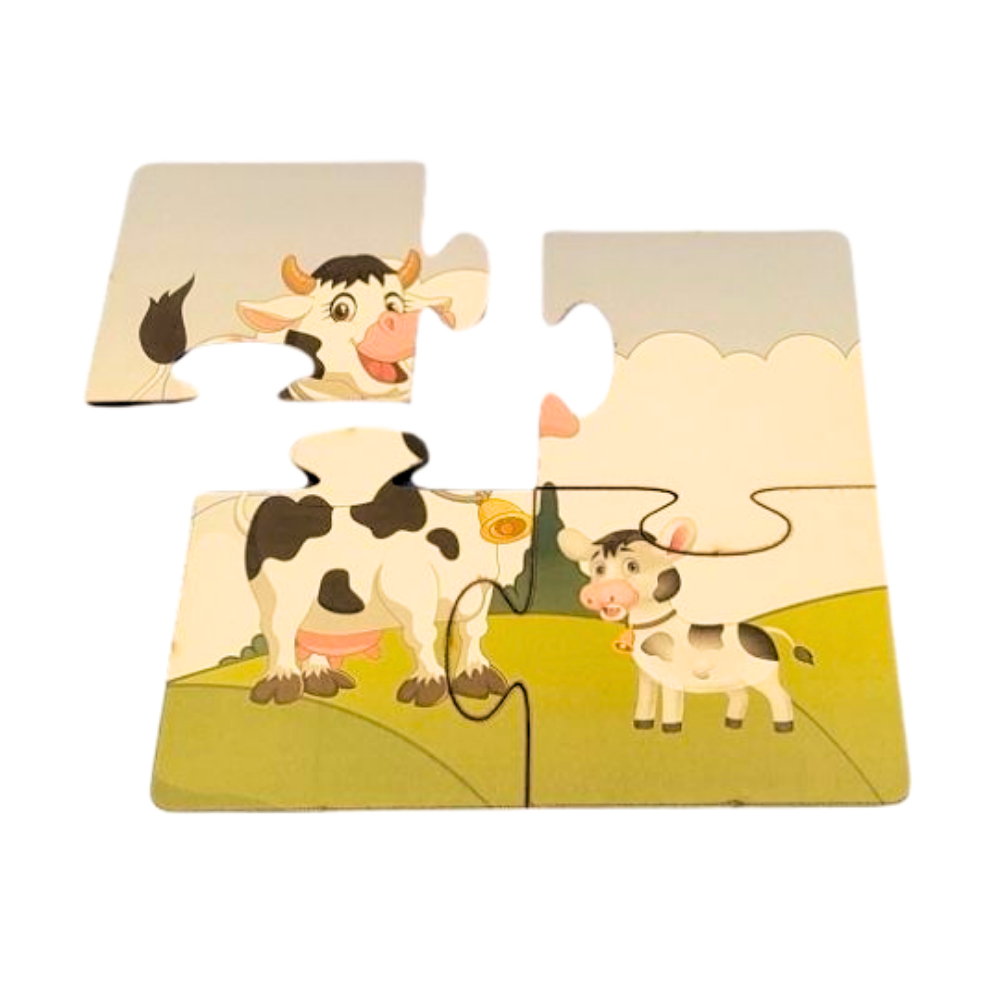4 Pc - Wooden Picture Puzzle – Cow|Puzzle Activity|2–4 Years