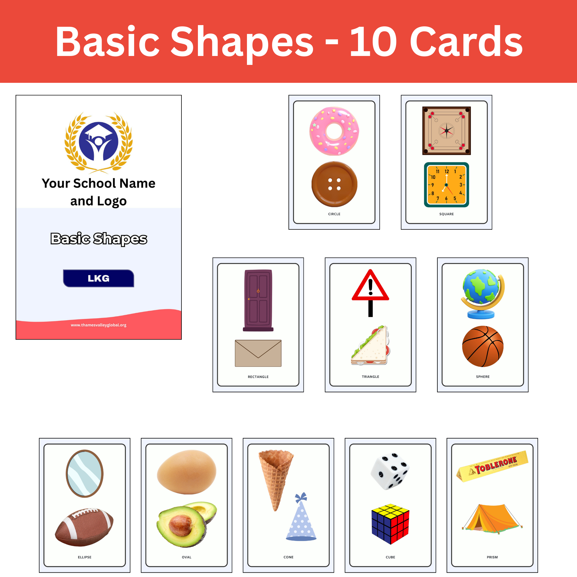 Basic Shapes - 10 Cards|Flash Cards|3 to 5 Years