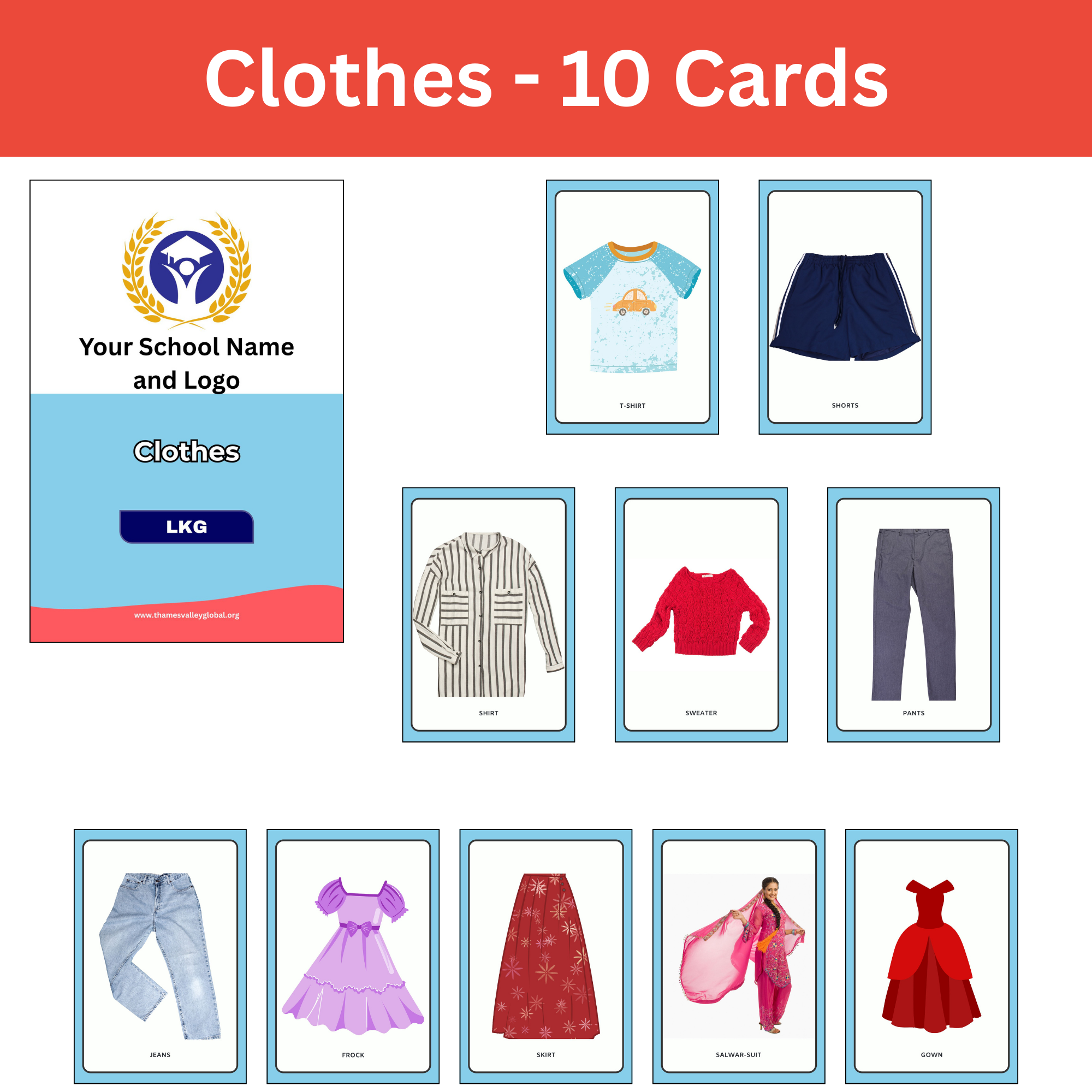 Clothes - 10 Cards|Flash Cards|3 to 5 Years