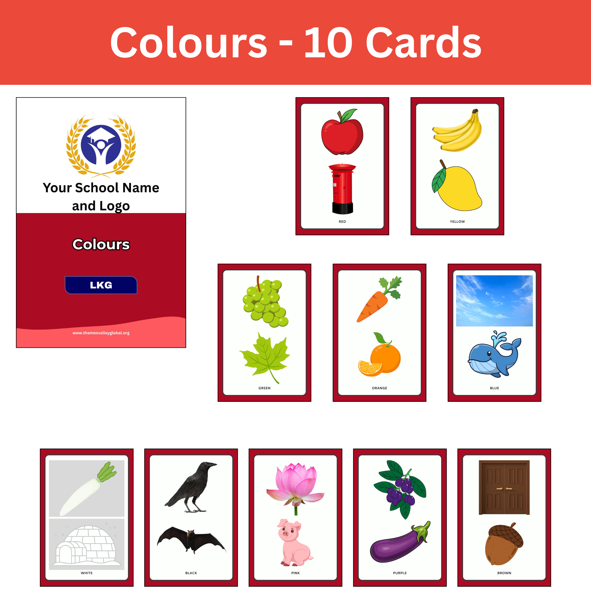 Colours - 10 Cards|Flash Cards|3 to 5 Years