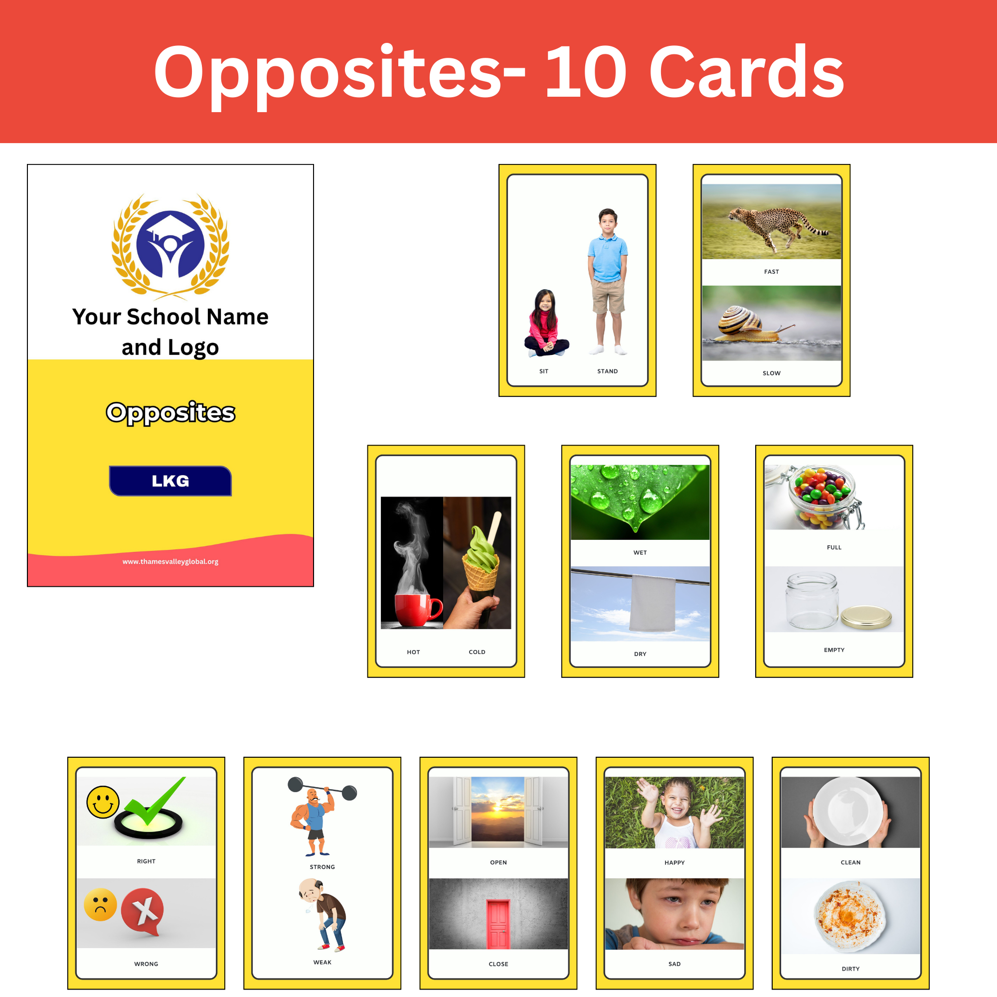 Opposites- 10 Cards|Flash Cards|3 to 5 Years