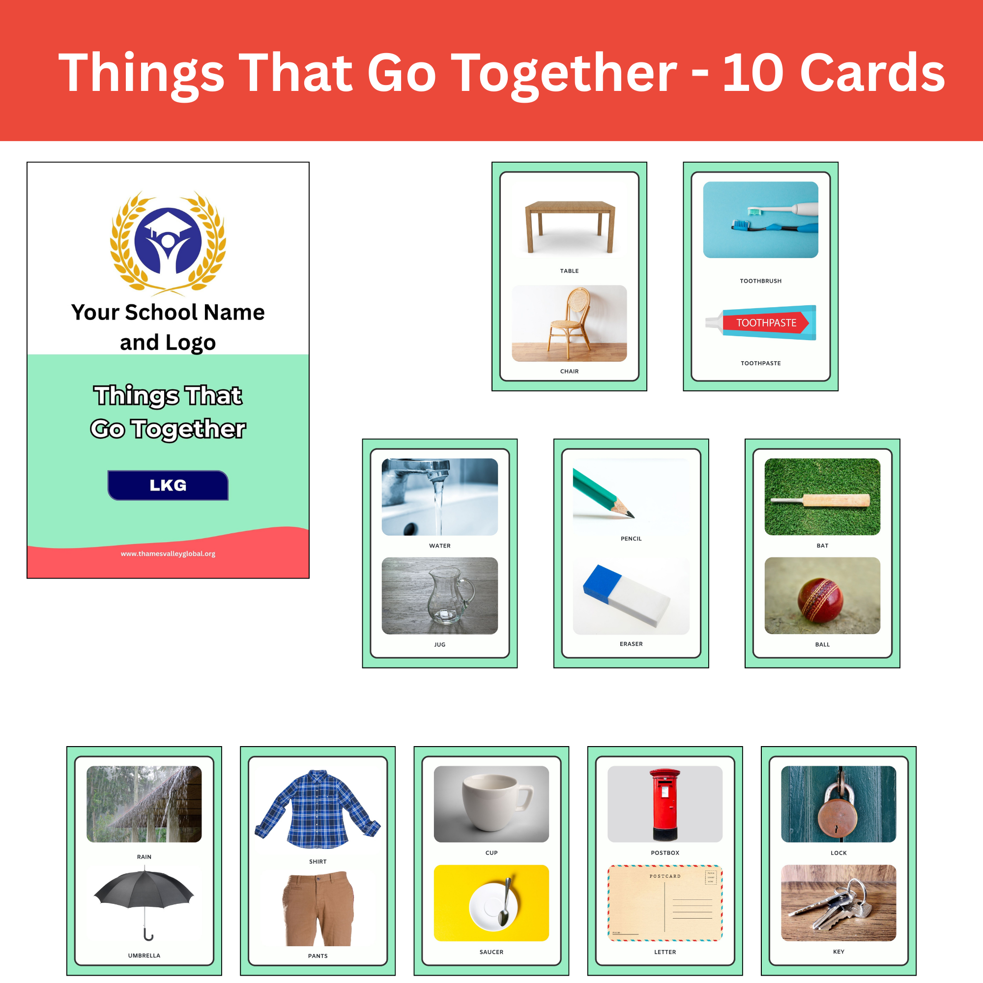 Things That Go Together - 10 Cards|Flash Cards|3 to 5 Years