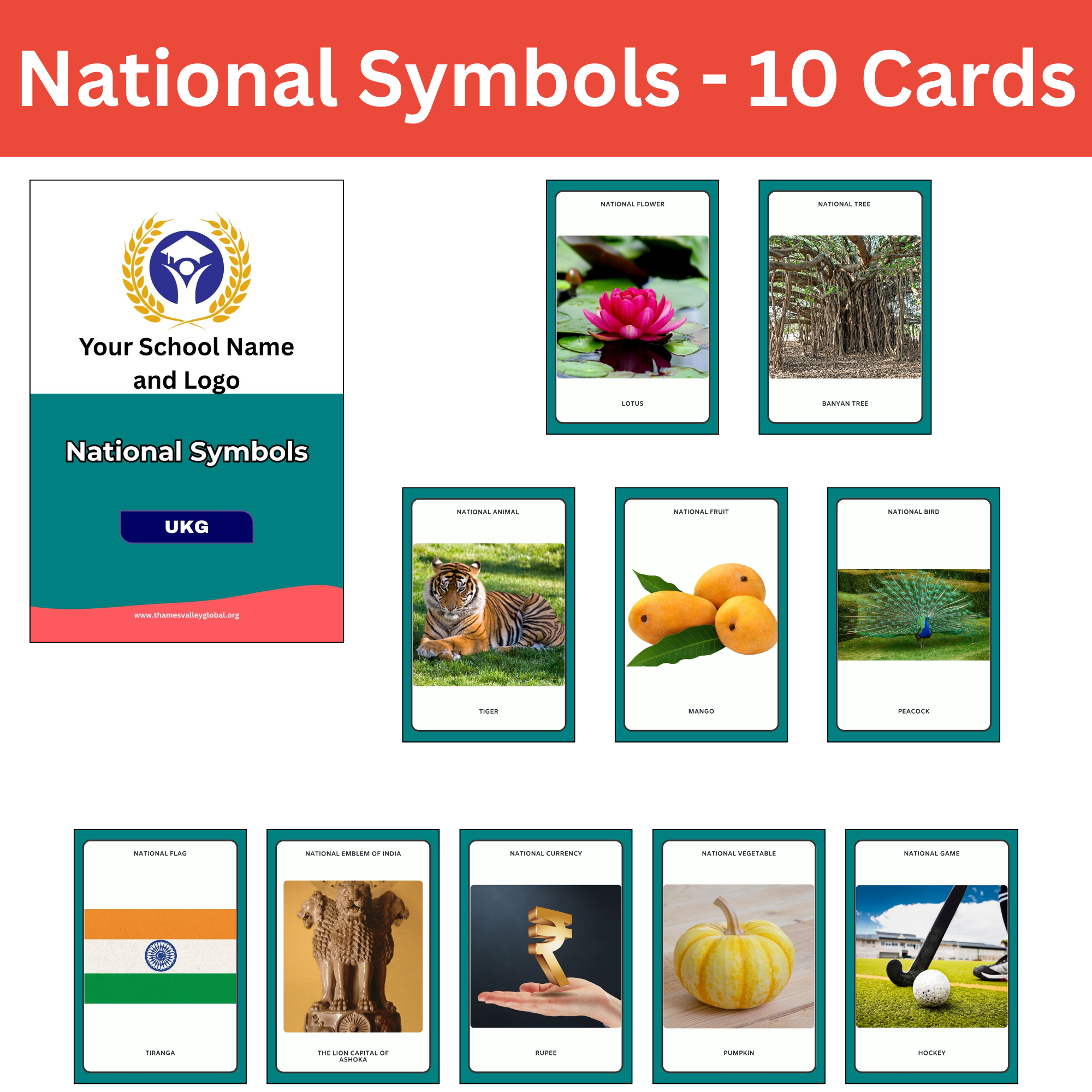 National Symbols - 10 Cards|Flash Cards|5 to 6 Years