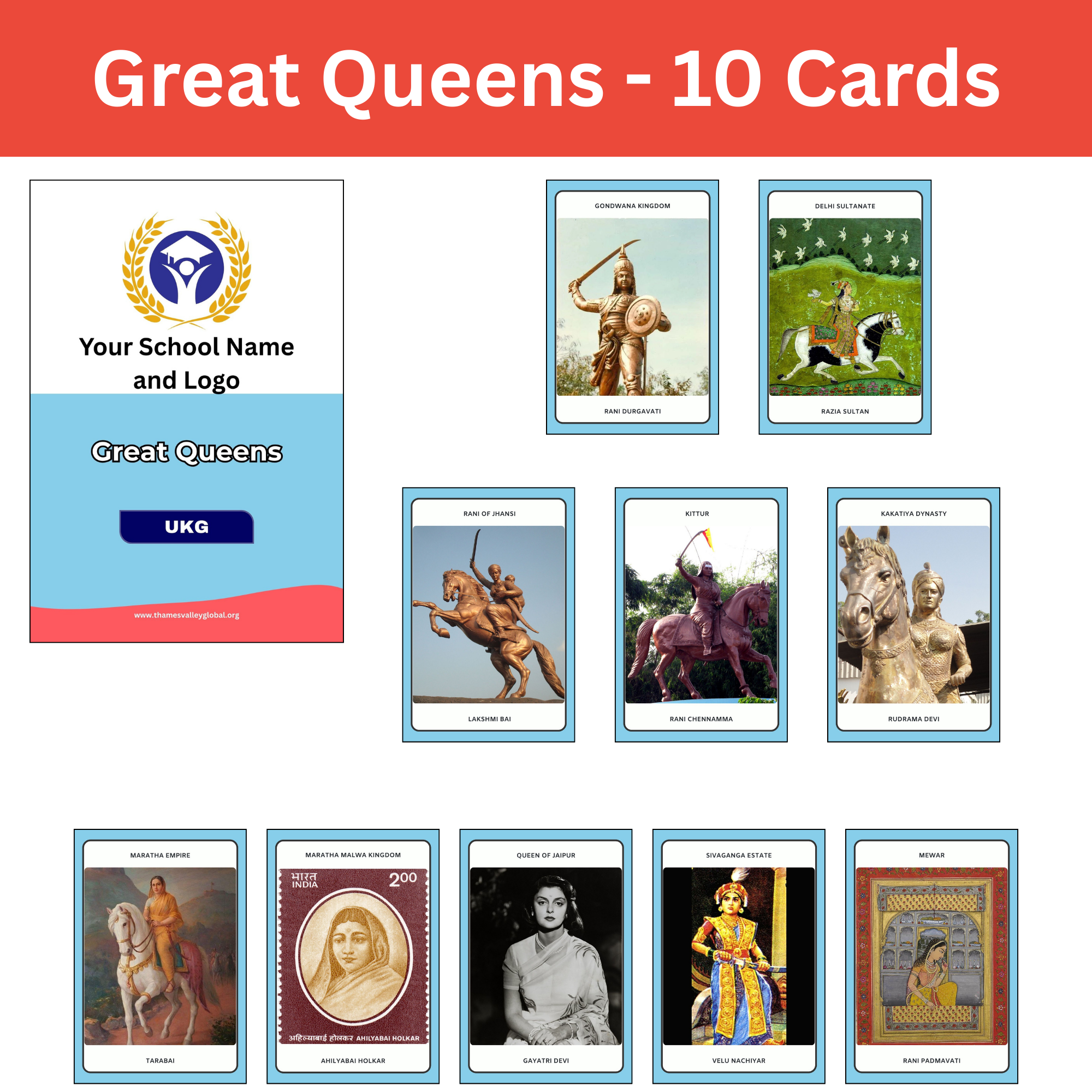 Great Queens - 10 Cards|Flash Cards|5 to 6 Years