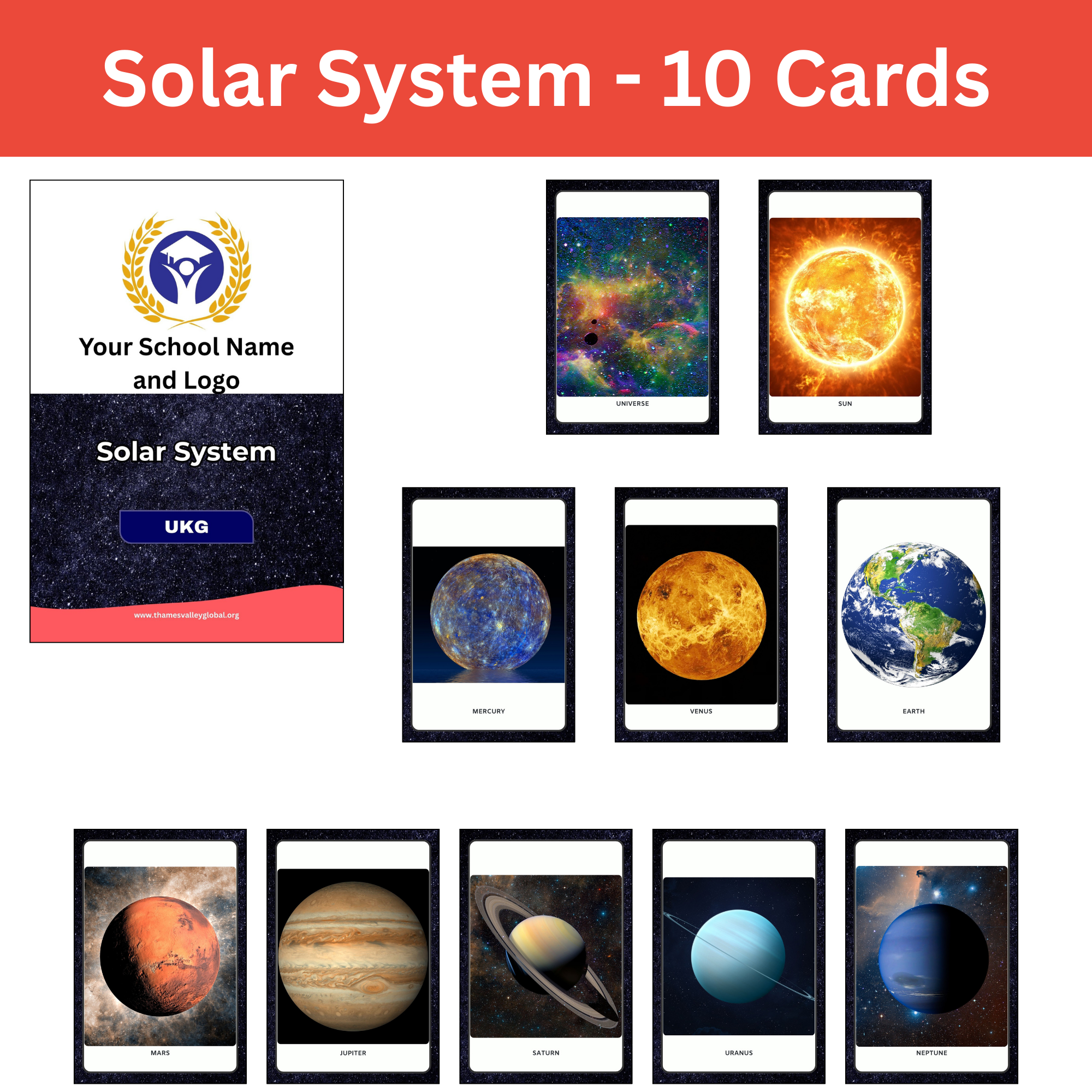 Solar System - 10 Cards|Flash Cards|5 to 6 Years