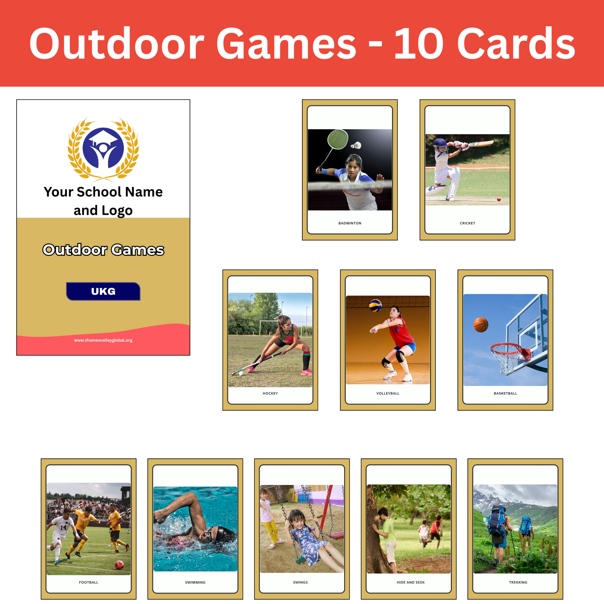 Outdoor Games - 10 Cards|Flash Cards|5 to 6 Years