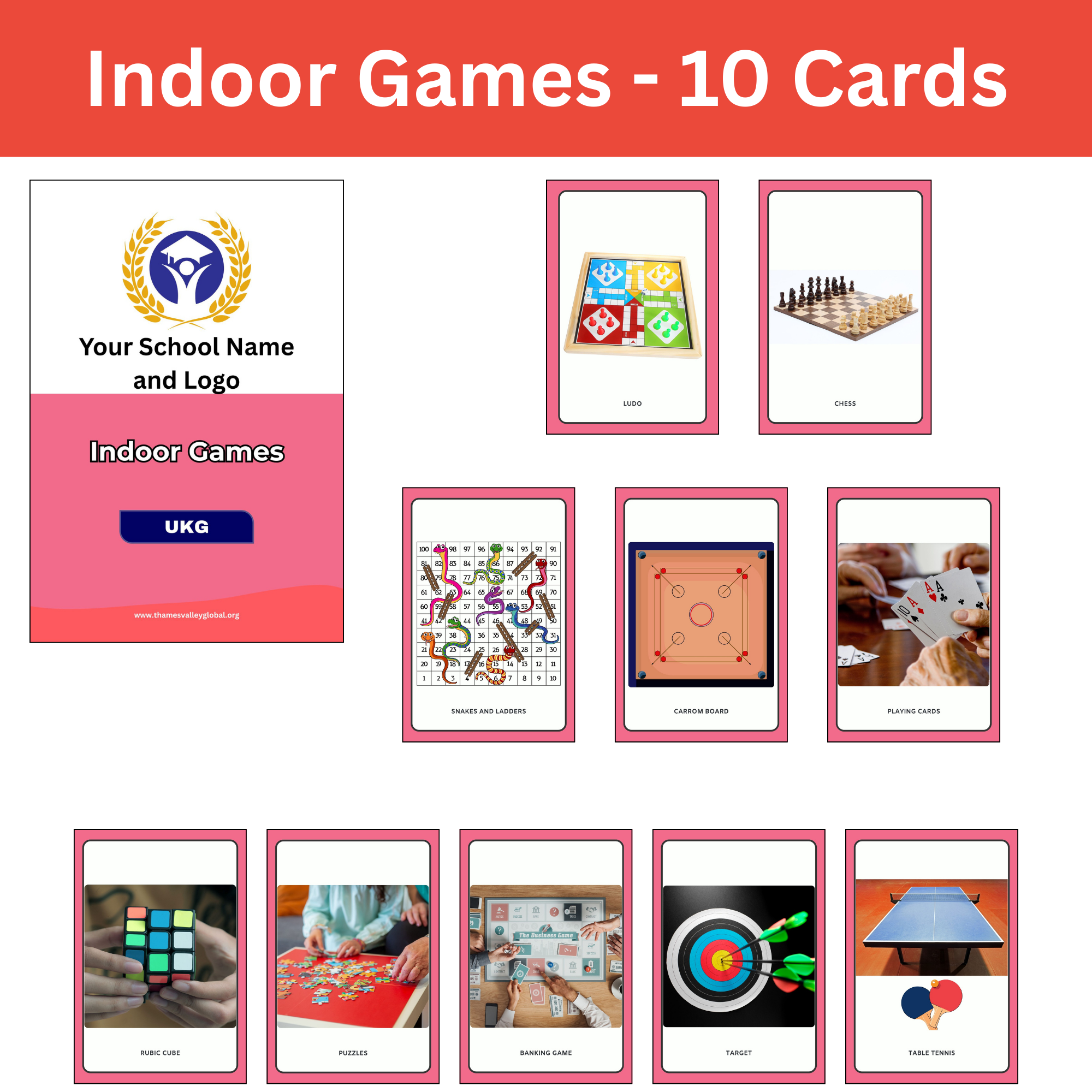Indoor Games - 10 Cards|Flash Cards|5 to 6 Years
